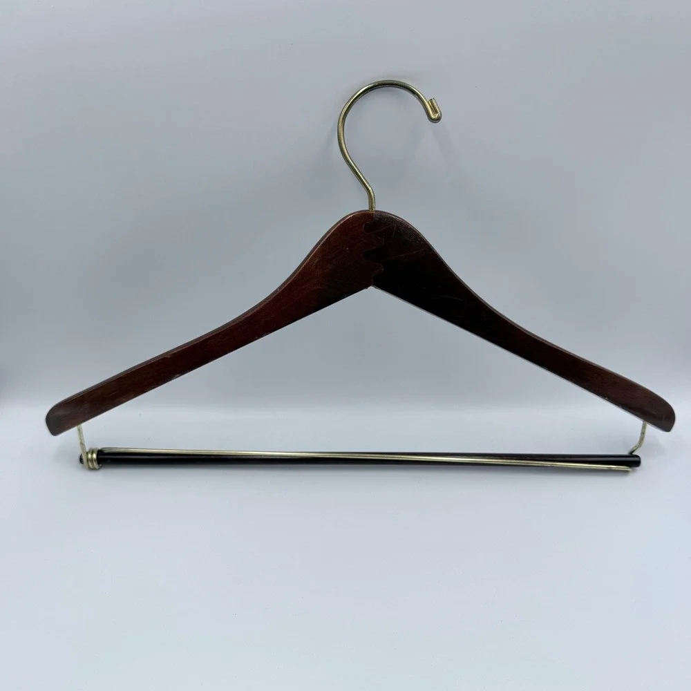 Polo Ralph Lauren Wooden Suit Hanger Pants Bar Brown Wood Gold Tone 17 Inch